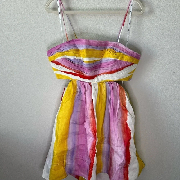NWT AJE Aje Liza Ruched Baby Doll Dress in Aurora Stripe SZ AUS 14 US 10 - Picture 4 of 13